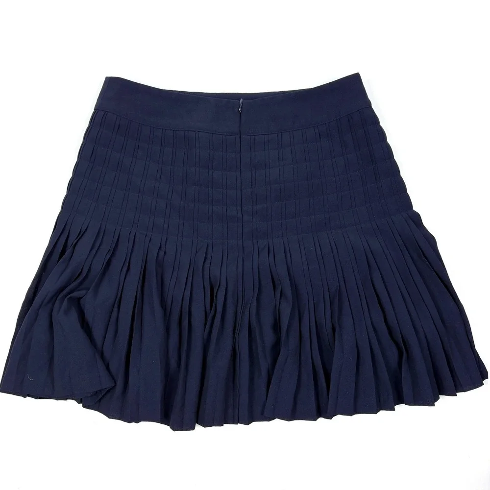 J Crew Pleated Drop Waist Mini Skirt Womens Sz 4 Navy Blue Preppy Tennis Academa